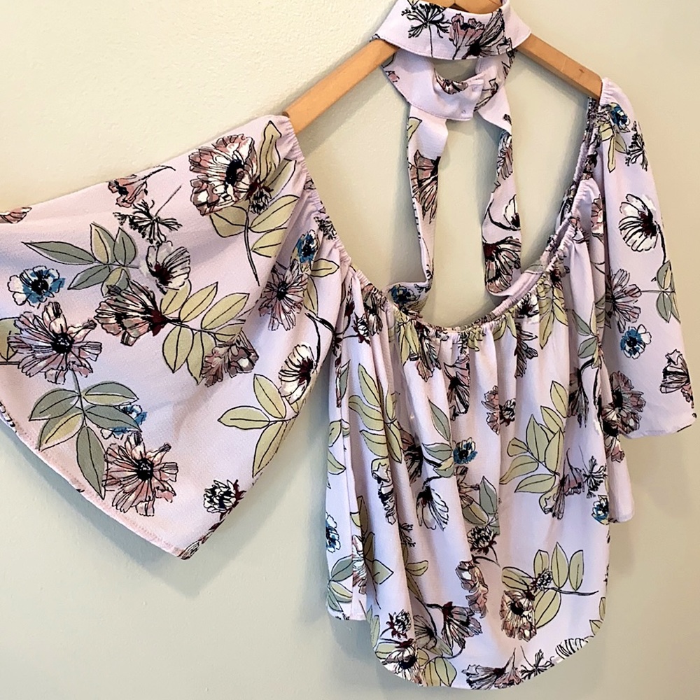 Choker neckline off the shoulder floral top